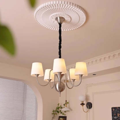 French Alloy Glass Curved Round Chandelier