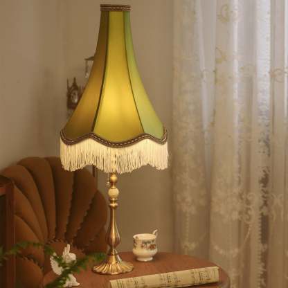 Vintage Brass Fabric Conical Table Lamp
