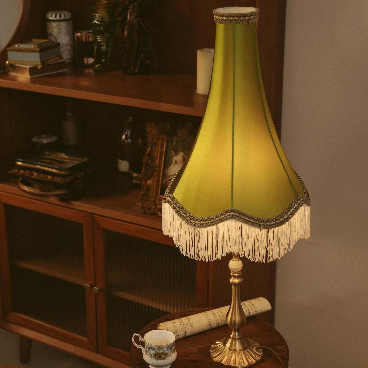 Vintage Brass Fabric Conical Table Lamp