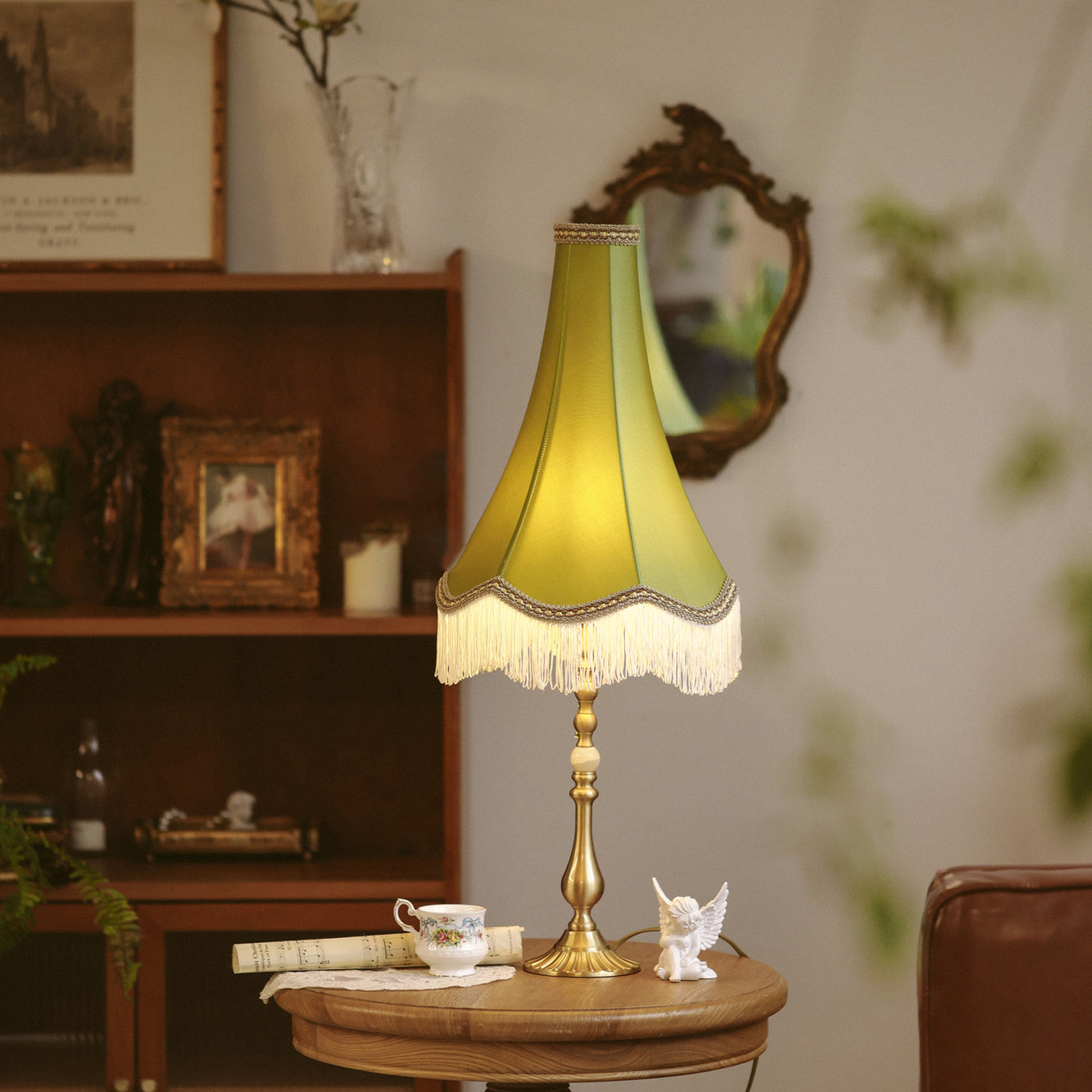 Vintage Brass Fabric Conical Table Lamp — 220V-240V For UK/AU