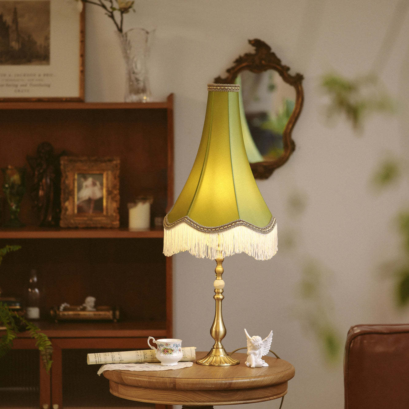 Vintage Brass Fabric Conical Table Lamp — 220V-240V For UK/AU