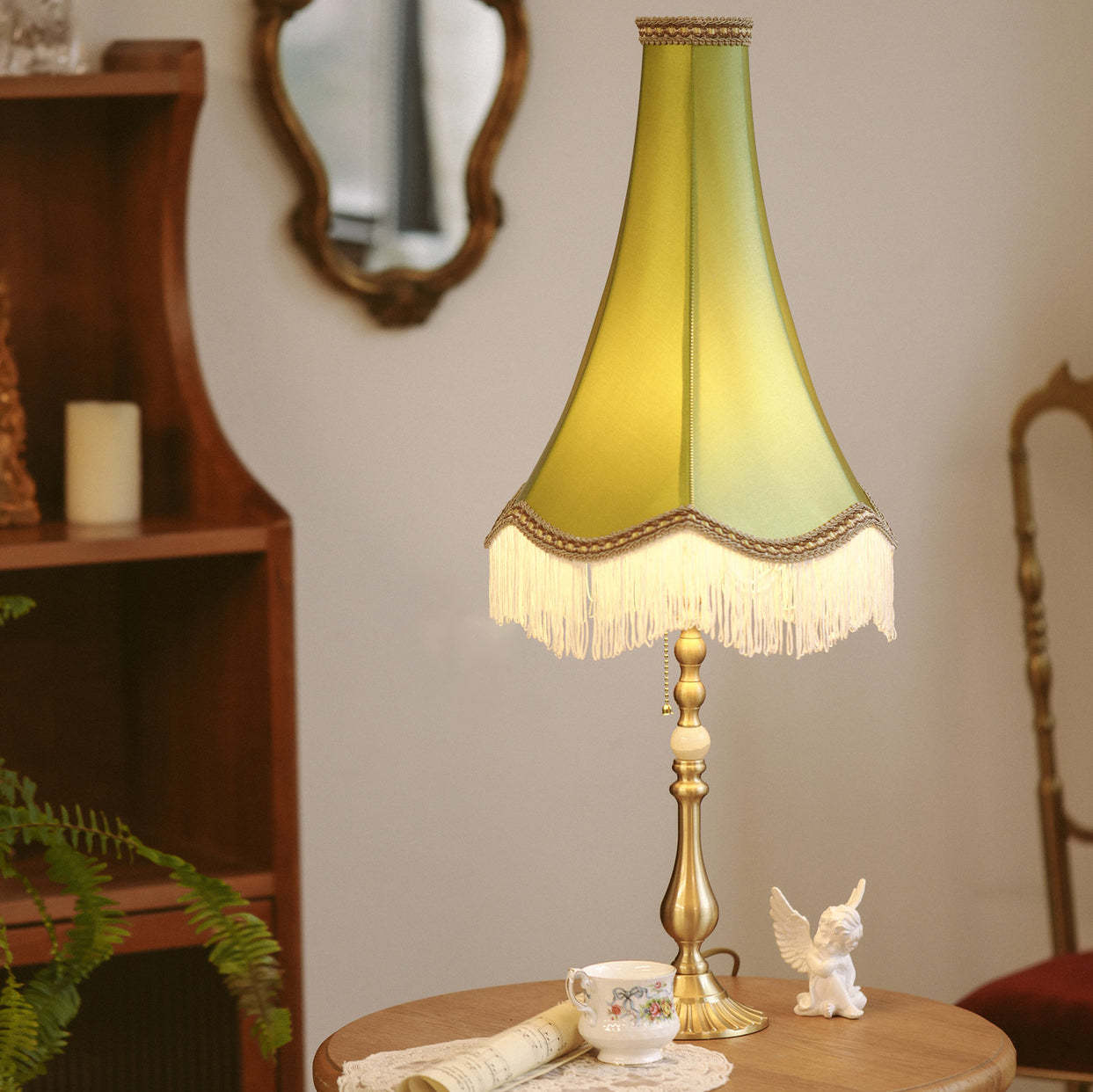 Vintage Brass Fabric Conical Table Lamp