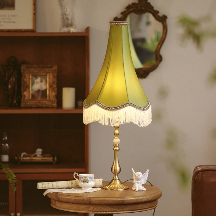 Vintage Brass Fabric Conical Table Lamp
