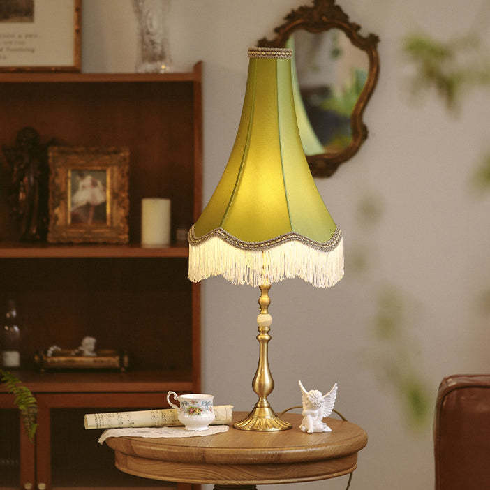 Vintage Brass Fabric Conical Table Lamp