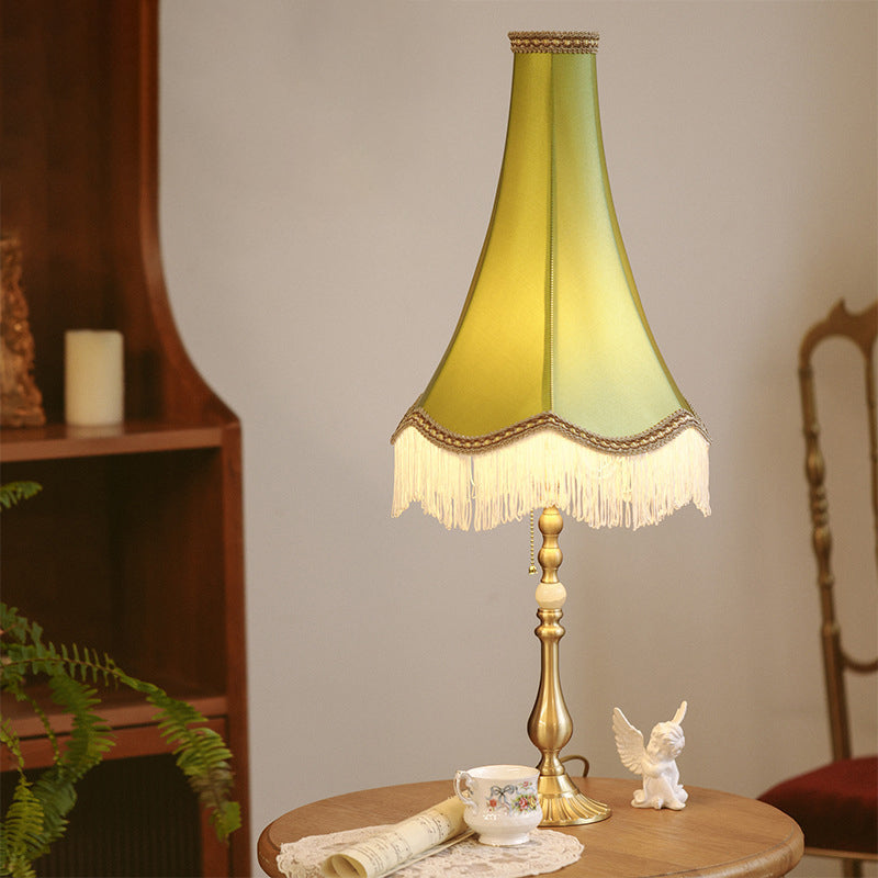 Vintage Brass Fabric Conical Table Lamp