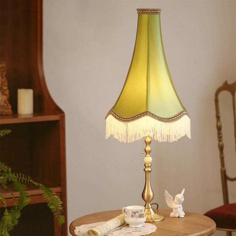 Vintage Brass Fabric Conical Table Lamp