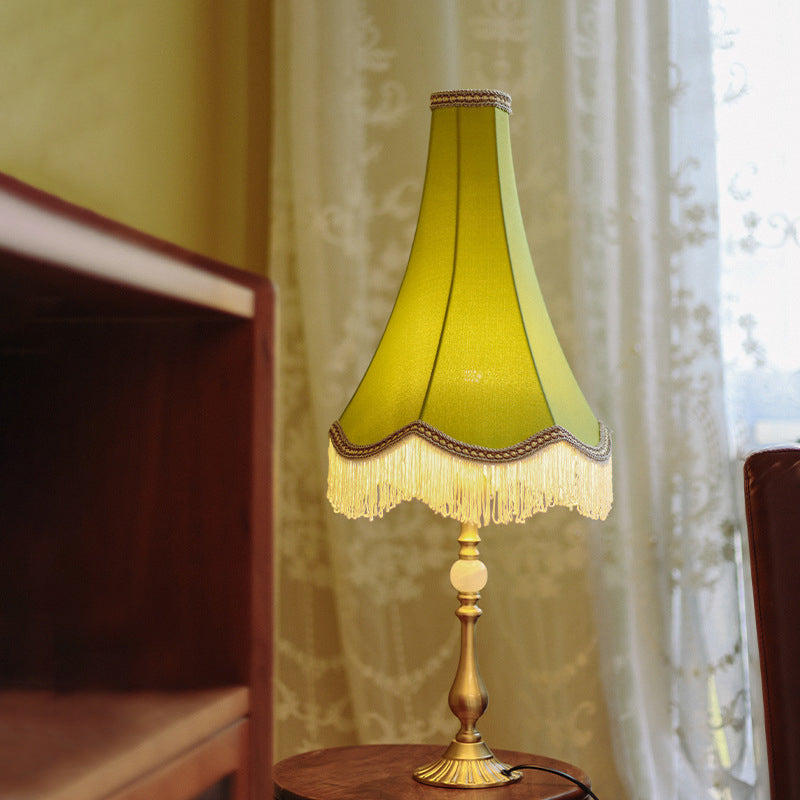 Vintage Brass Fabric Conical Table Lamp