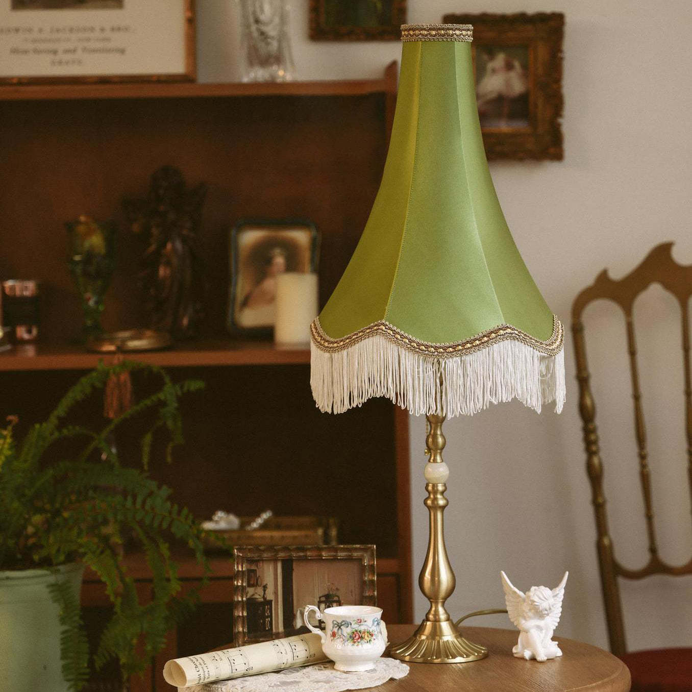 Vintage Brass Fabric Conical Table Lamp