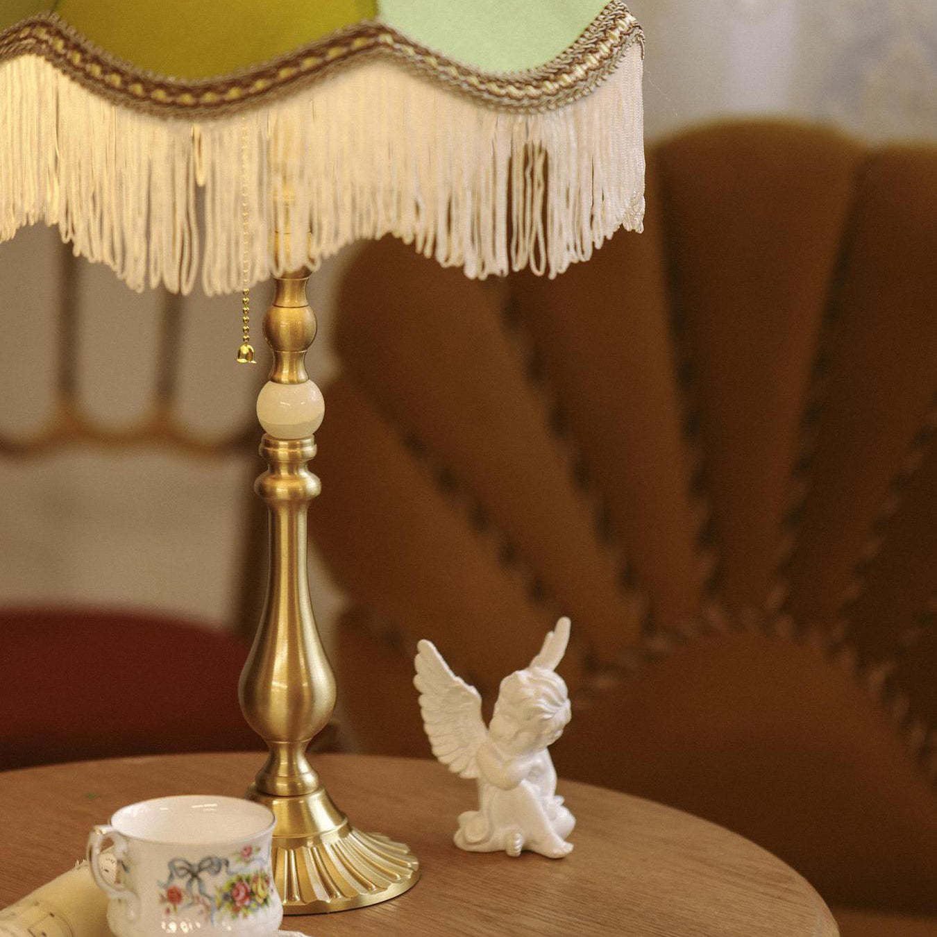 Vintage Brass Fabric Conical Table Lamp