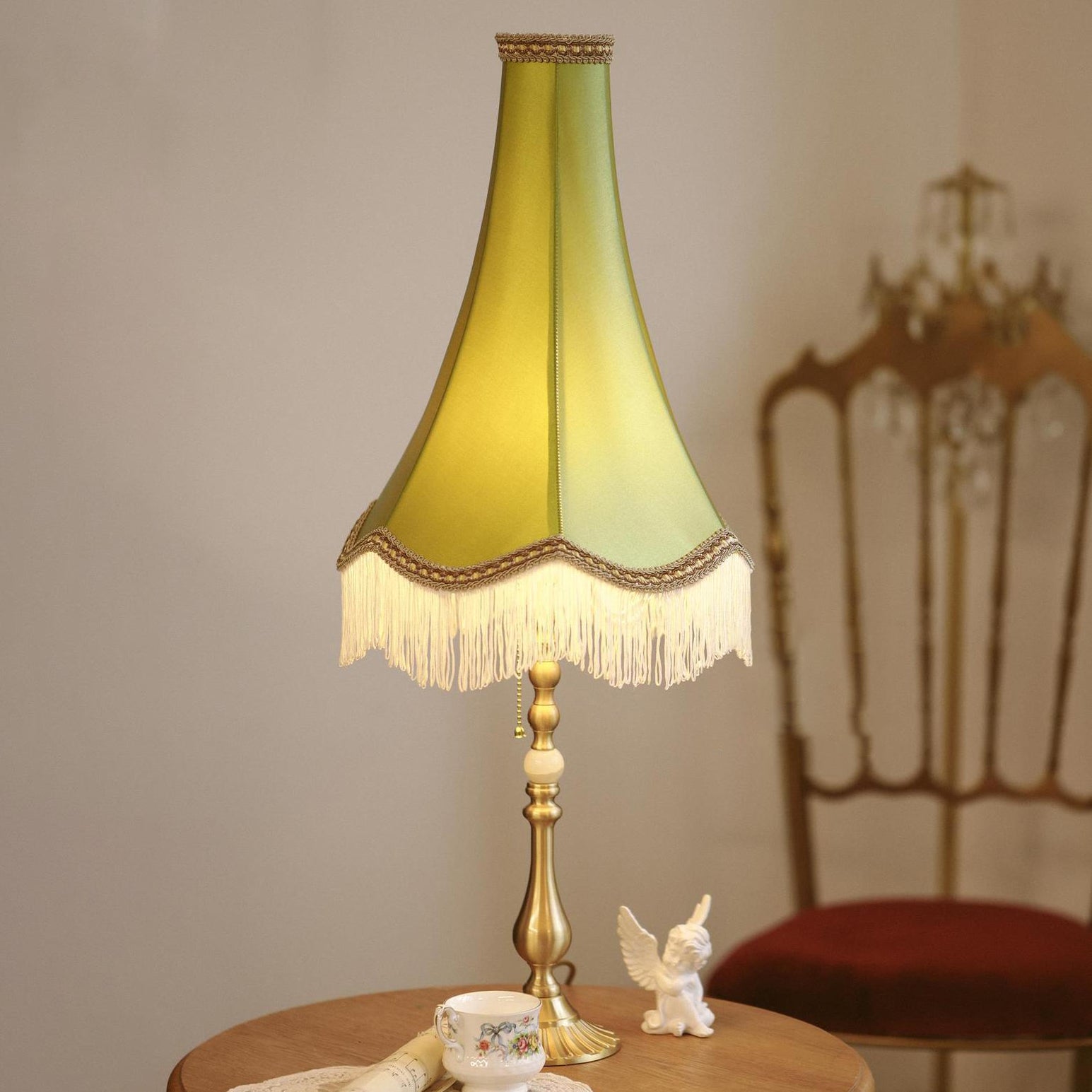 Vintage Brass Fabric Conical Table Lamp