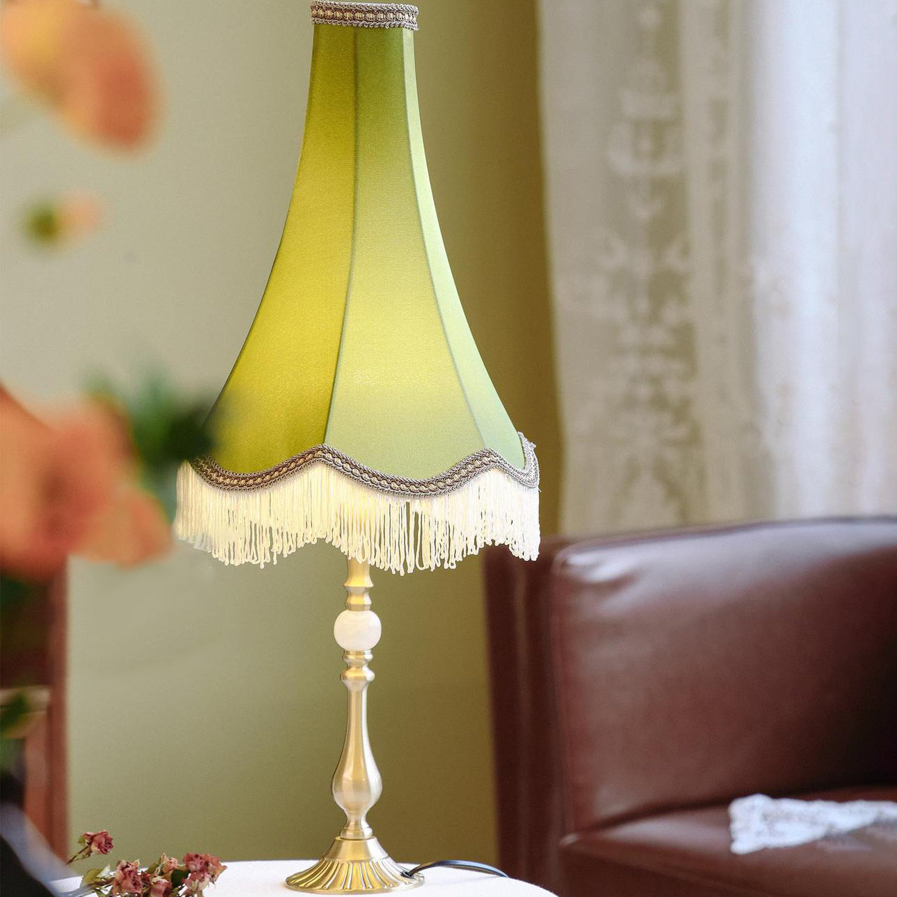 Vintage Brass Fabric Conical Table Lamp