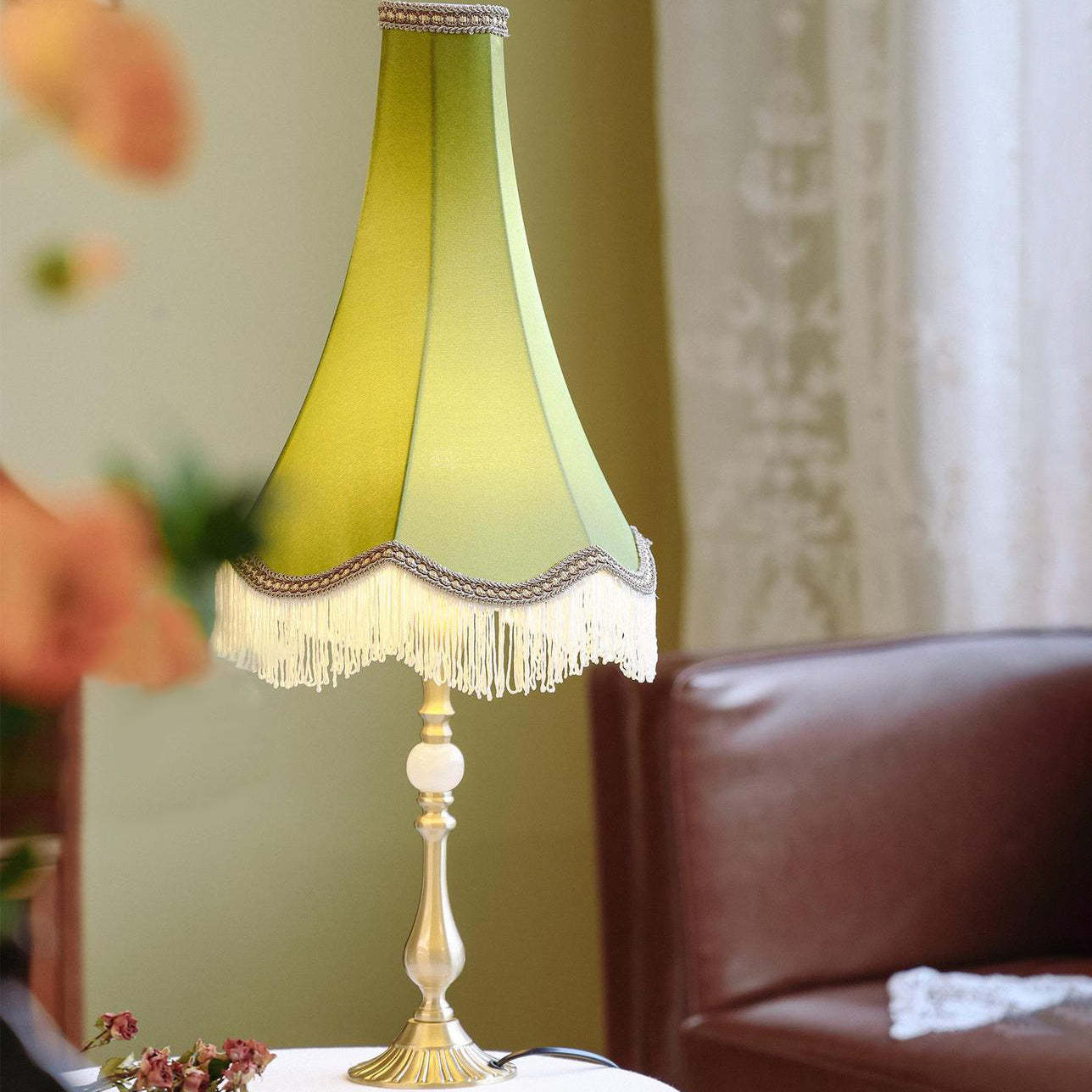 Vintage Brass Fabric Conical Table Lamp