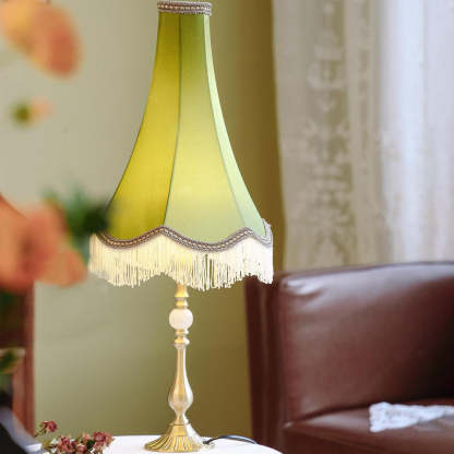 Vintage Brass Fabric Conical Table Lamp