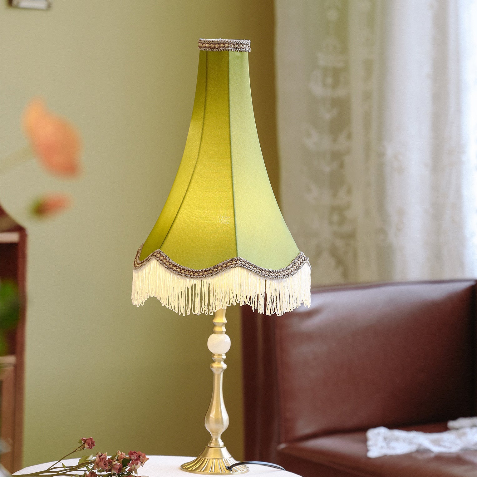 Vintage Brass Fabric Conical Table Lamp