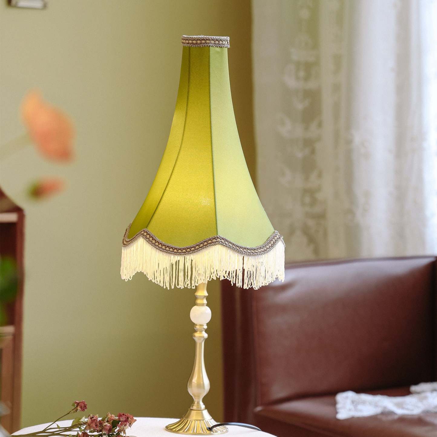 Vintage Brass Fabric Conical Table Lamp