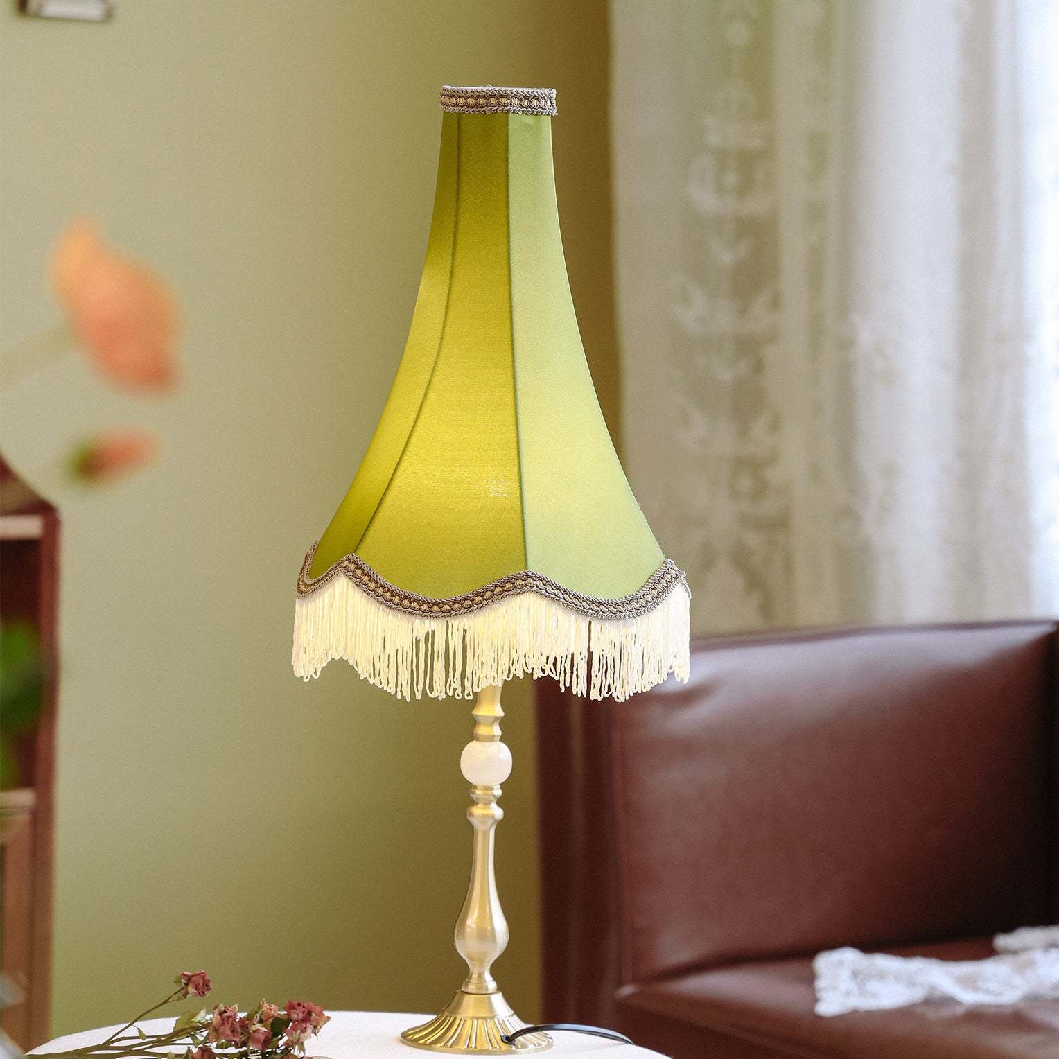 Vintage Brass Fabric Conical Table Lamp