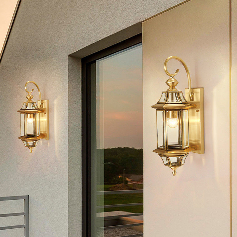European Brass Glass Polygonal Wall Sconce