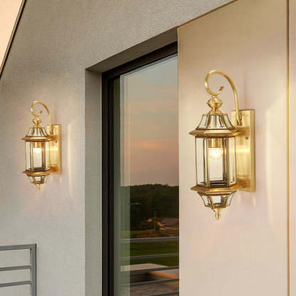 European Brass Glass Polygonal Wall Sconce