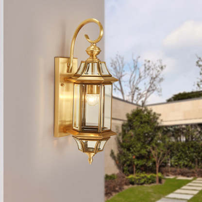 European Brass Glass Polygonal Wall Sconce