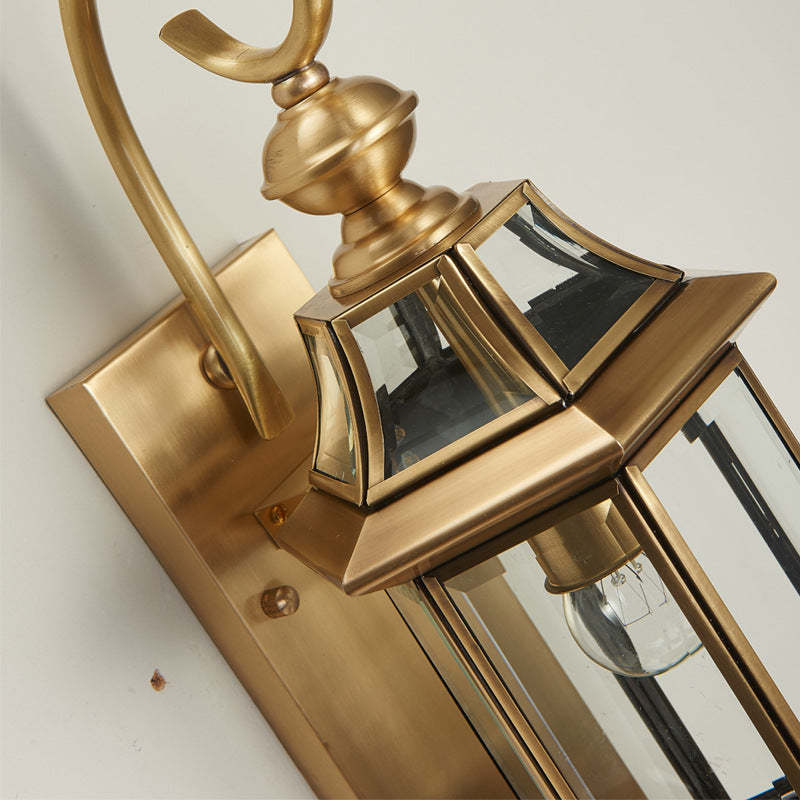 European Brass Glass Polygonal Wall Sconce
