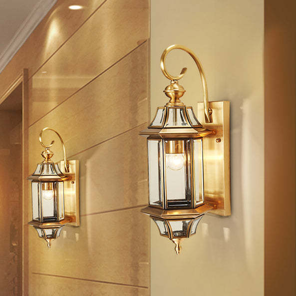 European Brass Glass Polygonal Wall Sconce