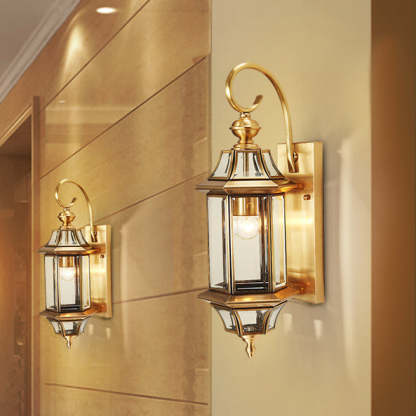European Brass Glass Polygonal Wall Sconce