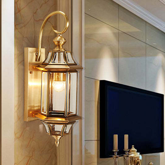 European Brass Glass Polygonal Wall Sconce