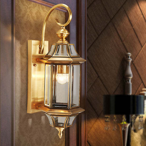 European Brass Glass Polygonal Wall Sconce