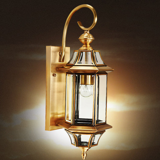 European Brass Glass Polygonal Wall Sconce