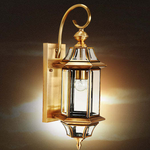 European Brass Glass Polygonal Wall Sconce