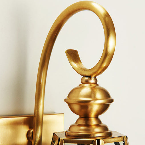 European Brass Glass Polygonal Wall Sconce