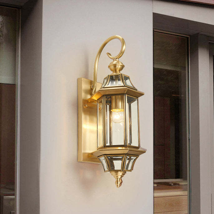 European Brass Glass Polygonal Wall Sconce