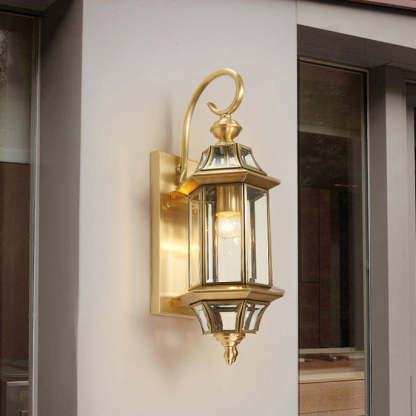 European Brass Glass Polygonal Wall Sconce