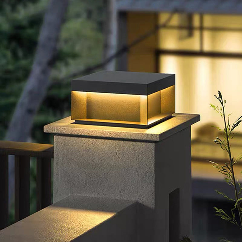 Black minimalist square stainless outdoor post lights — 9.84" W x 5.91" H