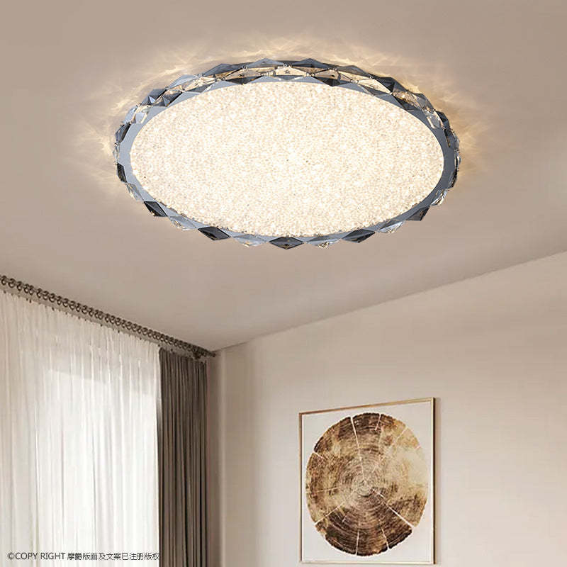 Modern Crystal Metal Round LED Flush Mount Light — Infinitely Dimmable / 220V-240V For UK/AU