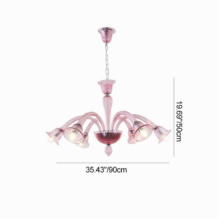 French Glass Iron Trumpet Branch Chandelier