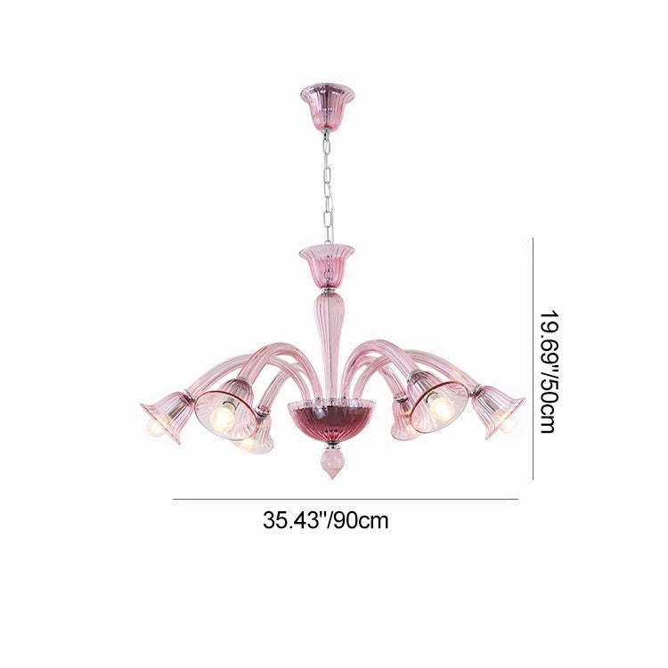 French Glass Iron Trumpet Branch Chandelier