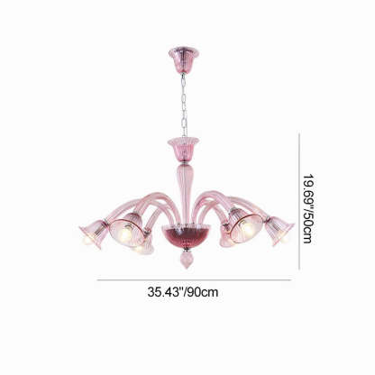 French Glass Iron Trumpet Branch Chandelier