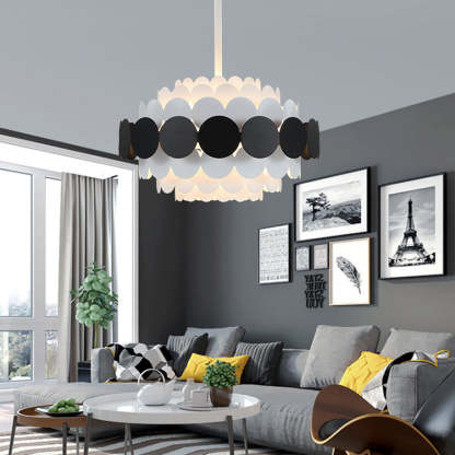 Contemporary Iron Oval Adjustable Rod Chandelier