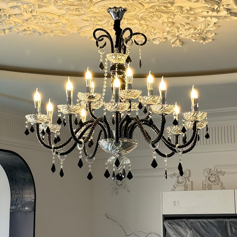 French Iron Glass Branch Chandelier