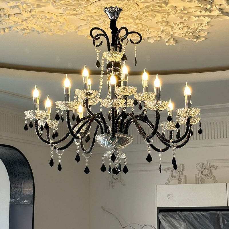 French Iron Glass Branch Chandelier
