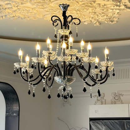 French Iron Glass Branch Chandelier