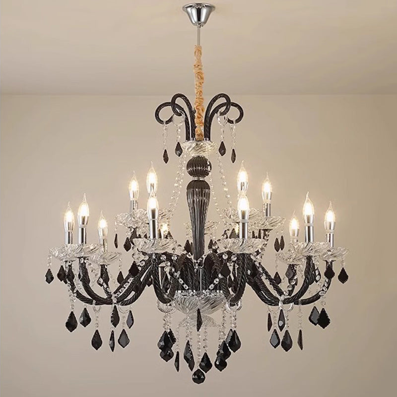 French Iron Glass Branch Chandelier