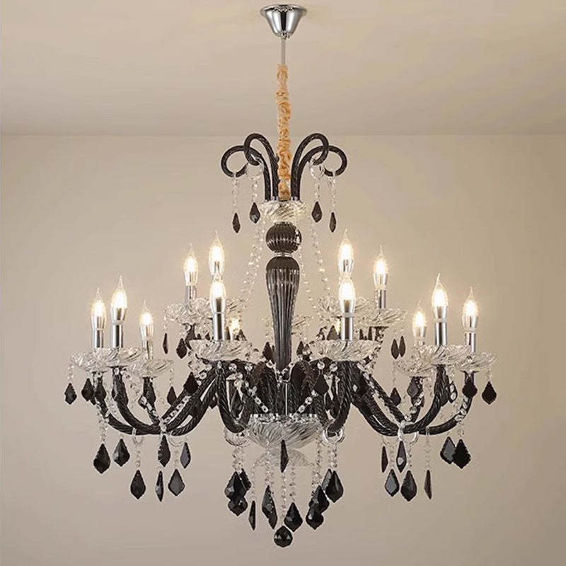 French Iron Glass Branch Chandelier