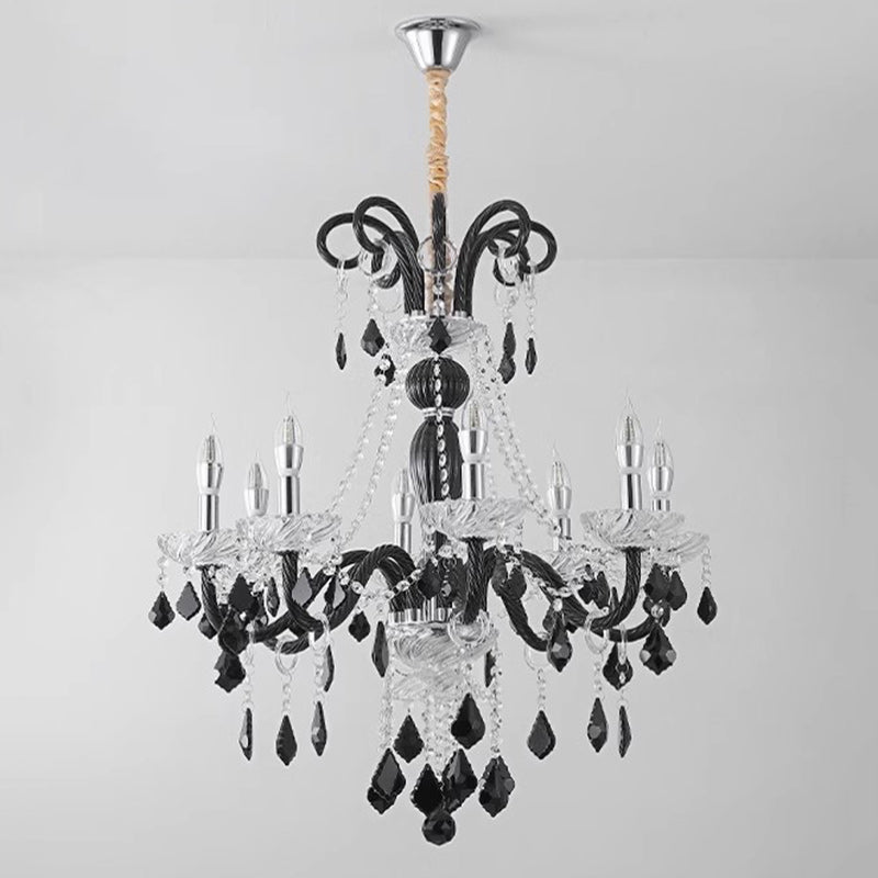French Iron Glass Branch Chandelier