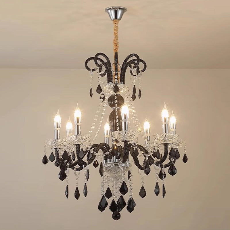 French Iron Glass Branch Chandelier