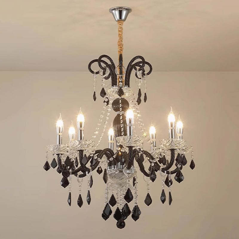 French Iron Glass Branch Chandelier