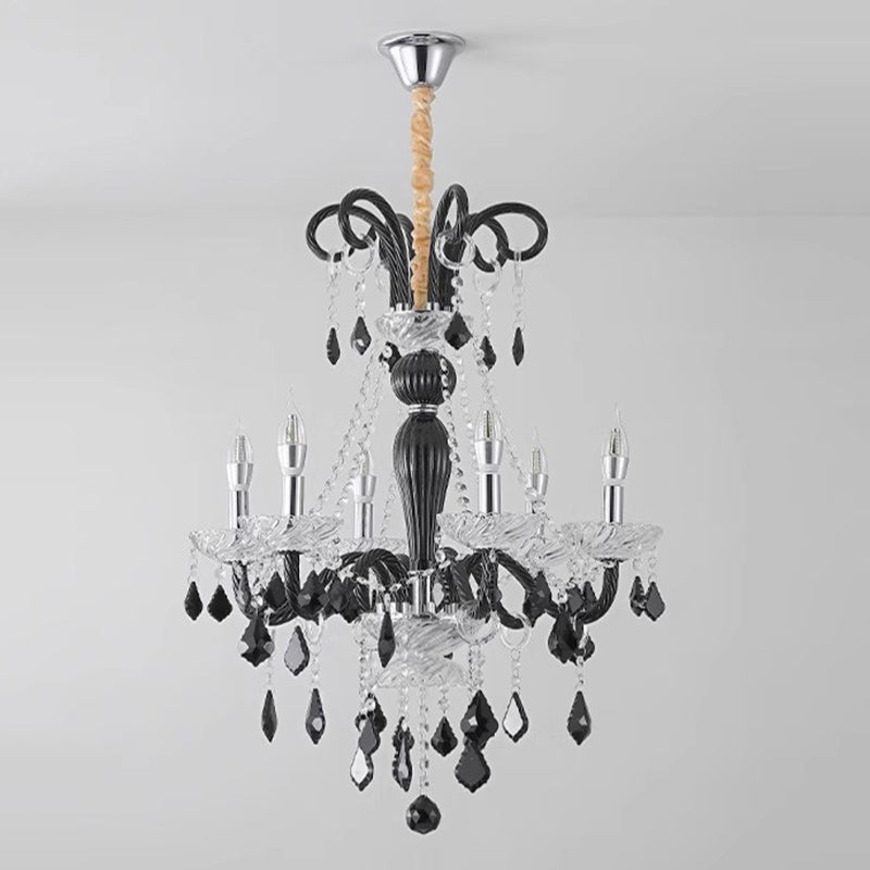 French Iron Glass Branch Chandelier