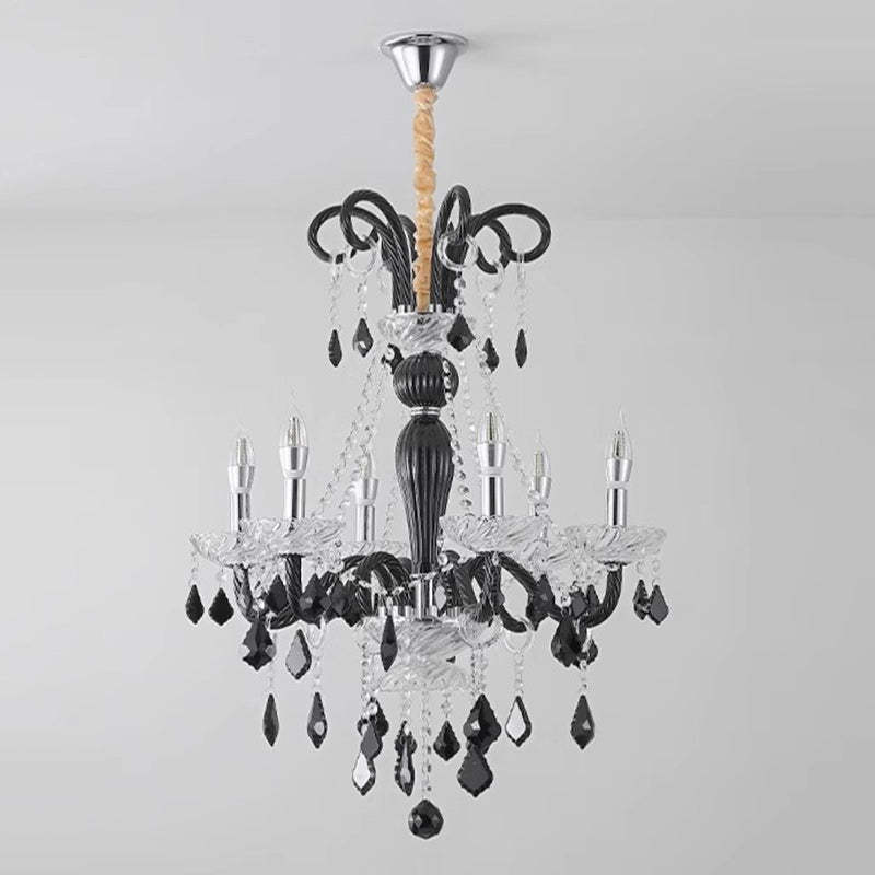 French Iron Glass Branch Chandelier