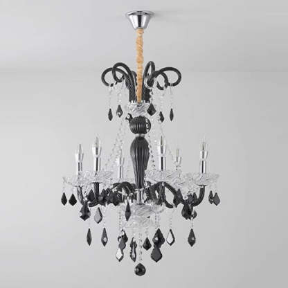 French Iron Glass Branch Chandelier